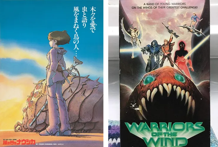《風之谷》的兩款不同風格海報，左為吉卜力工作室的原本，右為美國當地上映時重繪的版本。來源：吉卜力工作室、Reddit