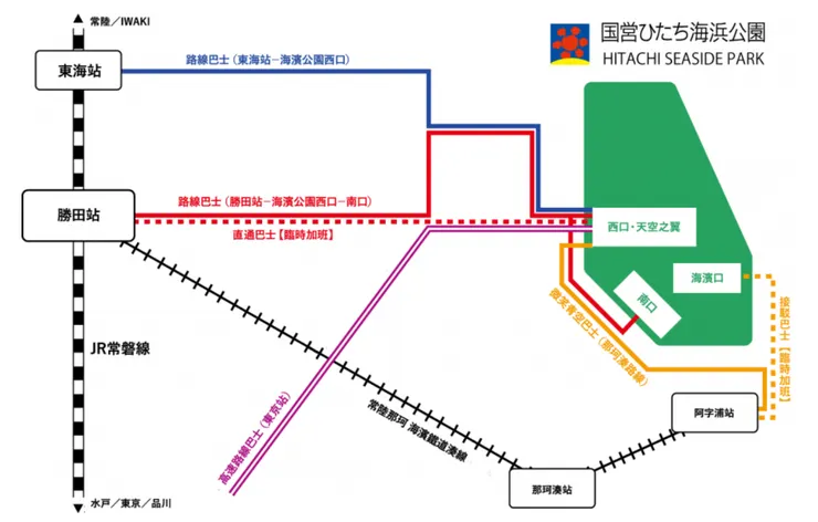 國營常陸海濱公園交通指引（圖片來源：國營常陸海濱公園官網）