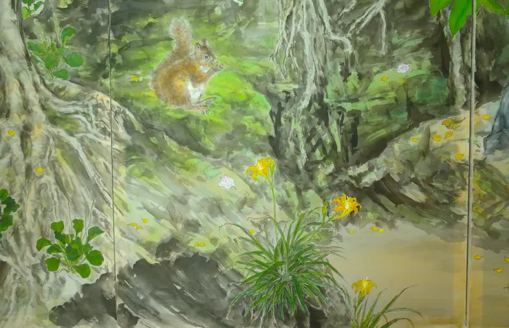 〈黃山谷詩意〉局部－松鼠、金萱花