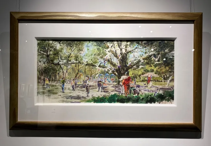 散布著大小斑塊的畫作