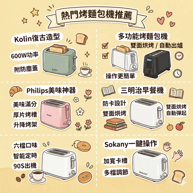 【烤土司機推薦】百元烤出酥脆感！Dcard/PTT熱議評比：學生宿舍/小資族，全自動烤土司機/圓滑復古烤麵包機