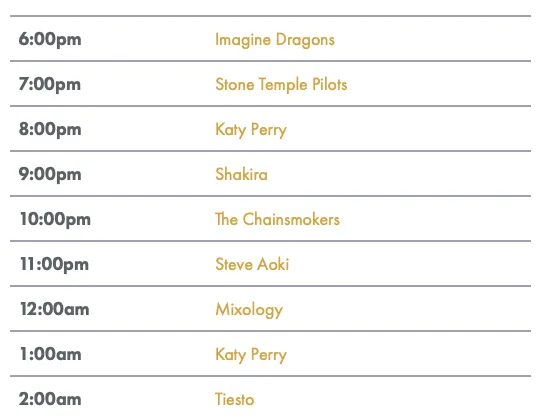 Viva Vision Light Show演出場次及展出名稱