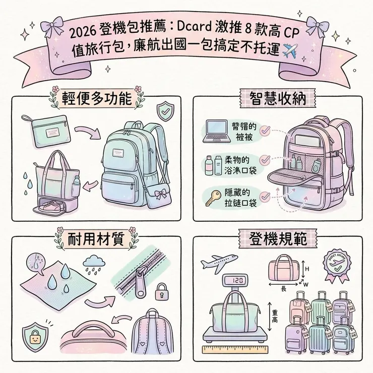 2026 登機包推薦：Dcard 激推 8 款高 CP 值旅行包，廉航出國一包搞定不托運 ✈️