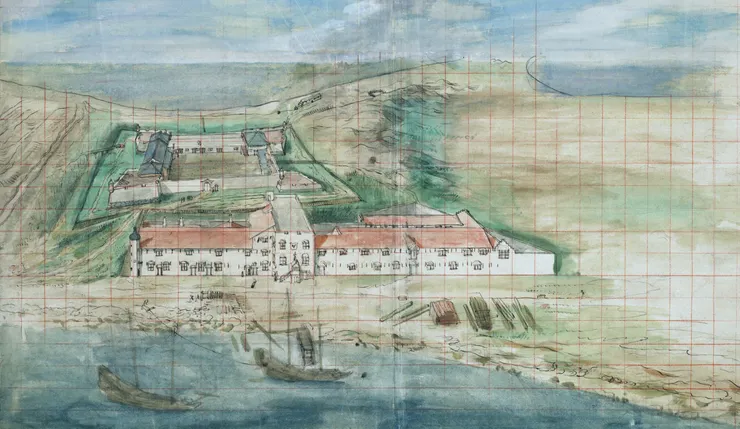 1635年 ​《熱蘭遮城與長官官邸鳥瞰圖》約翰‧芬伯翁 (荷蘭國家檔案館)