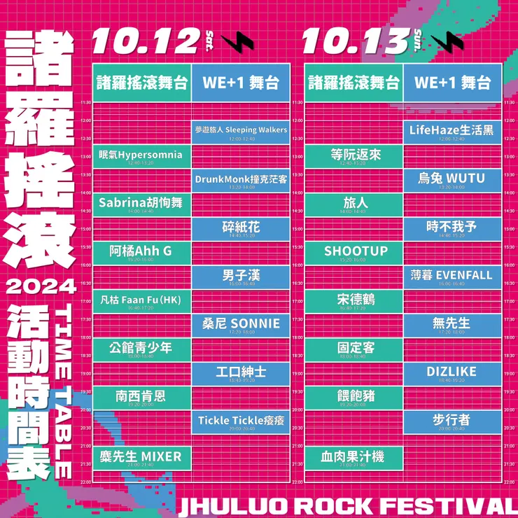 諸羅搖滾節目時間表（嘉義+1 We Chiay）