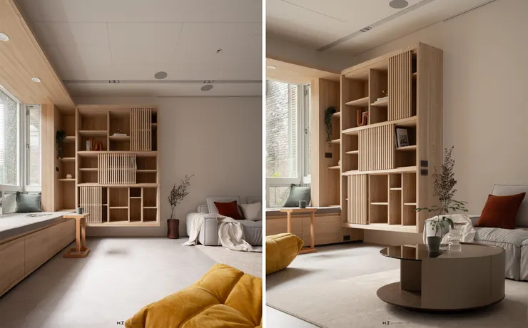 窗邊臥榻+開放式書櫃