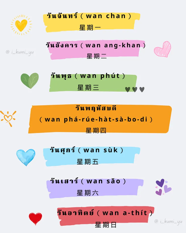 🌈星期與代表顏色對照表 🌈