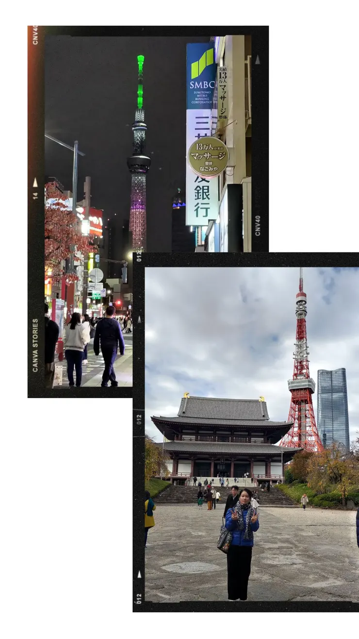 日本的晴空塔和東京鐵塔(2023.11 筆者拍攝)