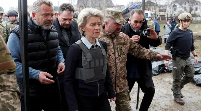 歐盟委員會主席馮德萊恩到訪烏克蘭首都基輔近郊的布恰