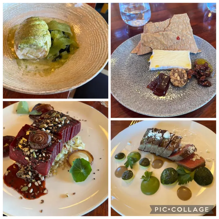 魚、起司、美麗的甜菜根排、肋排