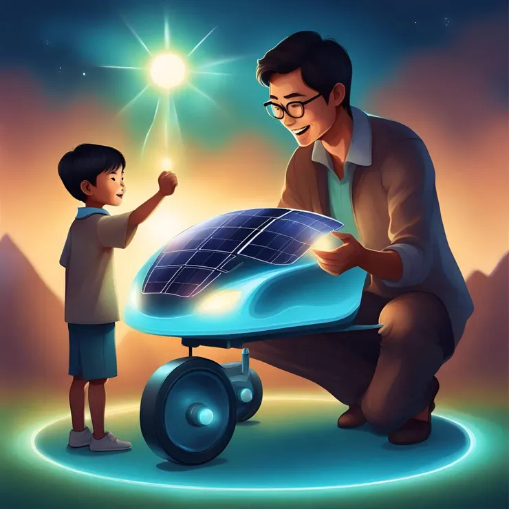 丁宣智老師帶著小翔參加科學實驗課程，例如:太陽能車的製作等，讓他們能夠主動思考和解決問題。