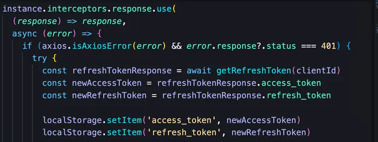 response interceptor 檢查 response 的 status code，判斷是否重新發送請求