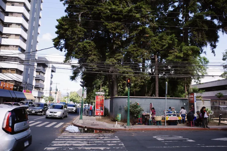 路邊攤販、公車站牌、汽車與電線竿，其實說是台灣好像也說得過去。