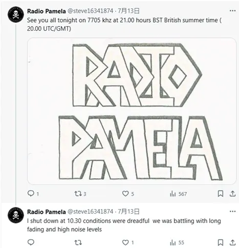 Radio Pamela 於 X（前稱 Twitter）上發布的節目公告