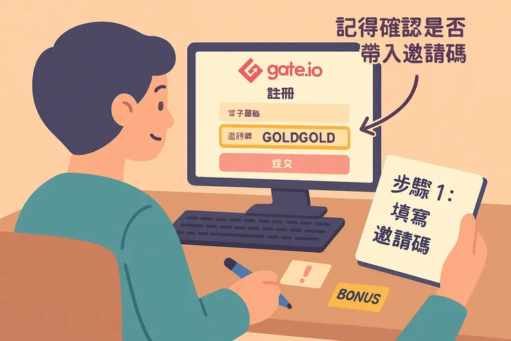 註冊 Gate.io 記得填入邀請碼「GOLDGOLD」，啟動折扣與紅利