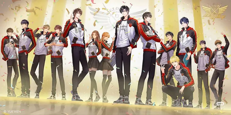 由左至右： 肖時欽、張新杰、孫翔、張佳樂、周澤楷、楚雲秀、蘇沐橙、葉修、王杰希、唐昊、黃少天、喻文州、李軒、方銳