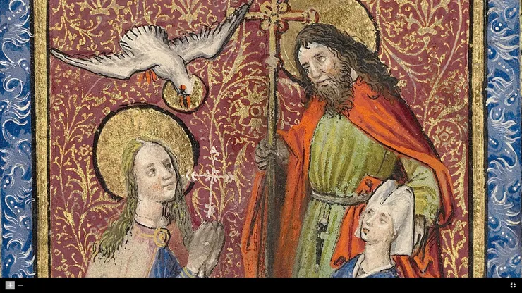 A Bearded Saint with Cruciform Staff Presenting a Kneeling Woman to Saint Margaret, GETTY