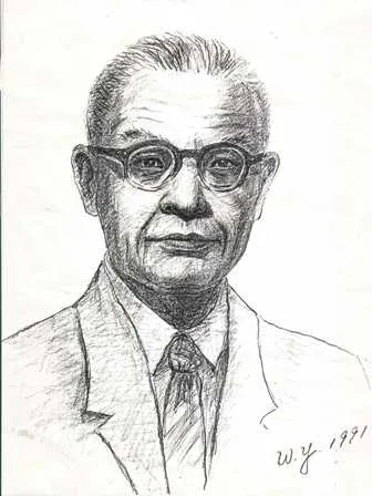 鄭騫素描畫像，林文月畫（圖片來源：鄭百因先生手稿資料展）