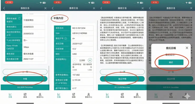 *此畫面為示意圖，實際債券條件依交易當下為主