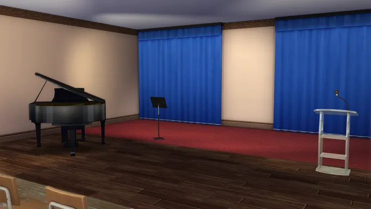 雖然說這是「舞台」，但因為我技術不夠，不懂得畫台階...所以做不到「台」，只能用兩種啡色來表達，但大家看得懂就行啦。