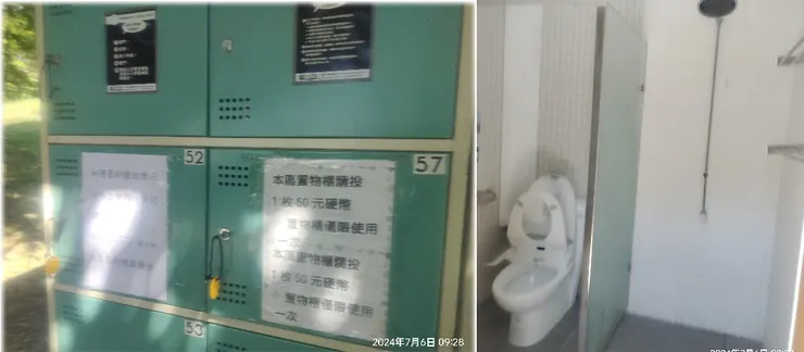 園方很貼心,隨處可見置物櫃!1次$50,置物空間超大的。若需要不斷取物的話,可以找戲水用品賣店後方的服務台寄物,$100可不限次數取物。淋浴間也超大的,有置物架、有熱水,帶著小孩一起沖洗都不會擁擠,只是太少間要排隊啊!