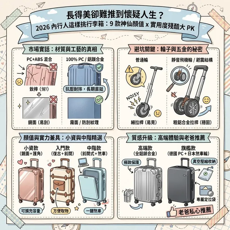 長得美卻難推到懷疑人生？ 2026 內行人這樣挑行李箱：9 款神仙顏值 x 實用度殘酷大 PK