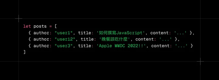 貼文資料通常有作者、標題、內文。當然，真實情況資料會更複雜。
