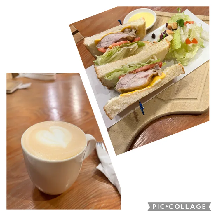 伯爵拿鐵、芥末雞腿排三明治。我真心不愛吐司本人，只吃了一半，然後完全沒有芥末味大概要靠自己想像。