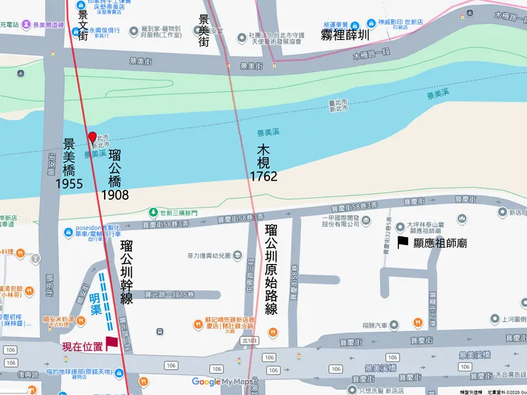 瑠公圳梘頭，原始路線與改道路線