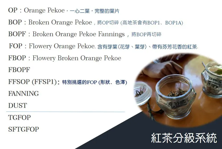 不是每個茶莊都有能力能生產所有級數的茶，這個茶莊只生產最常見的四種級數茶