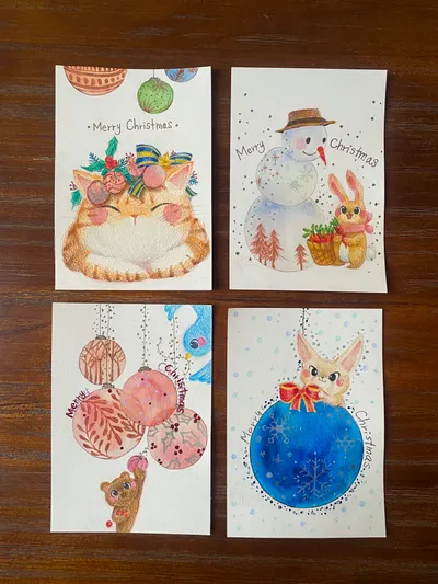 手繪的溫度-色鉛筆聖誕謝卡