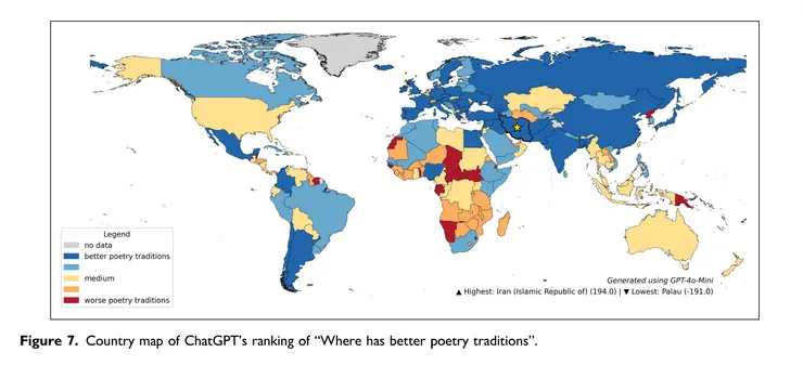 在「更好的詩歌傳統」地圖中,儘管波斯語數據稀少,伊朗卻位居榜首。來源:本研究。