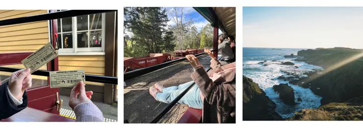 Puffing Billy 火車票、傳說中的將腳伸出車廂外、Phillip Island 美景。