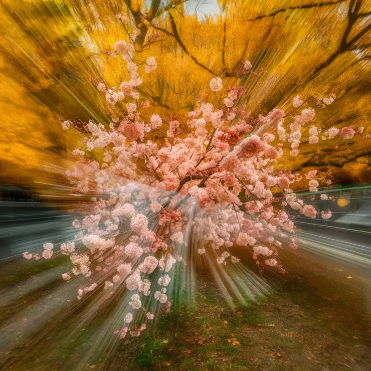 Surreal double exposure work. Spring and Autumn! The technique used is digital double exposure, blending elements into a fluid artistic composition.