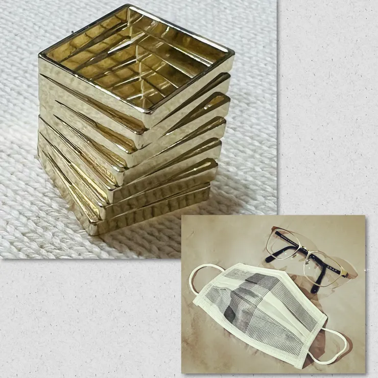 我的戒指,像不像陶朱隱園😆
我是因為它像建築物而買的。
幾何線條明暗交接的口罩,疫情期間好搭配。