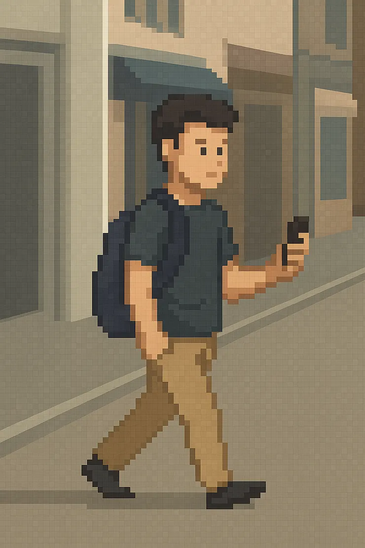 提示詞： man walk in to the coffee shop