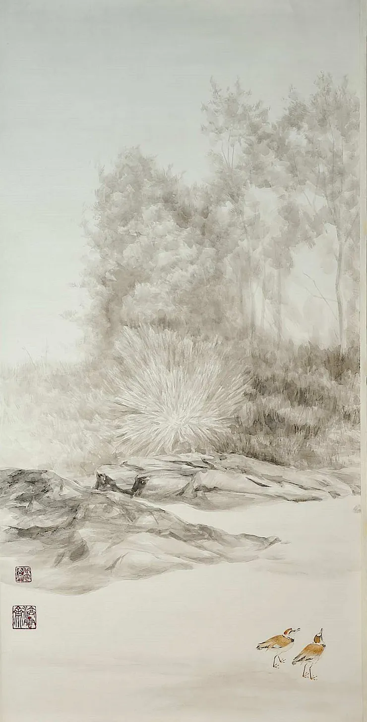 〈晨霧潮音〉局部-左屏