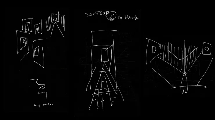 犬島精鍊所速寫的負片效果。｜2025.10.19製作