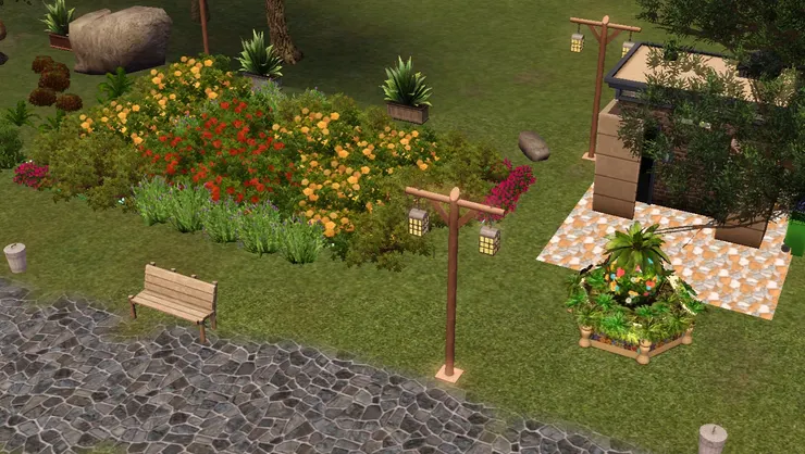 可以說石路是一個區域，路後面的景物就是按著路的走向而定。