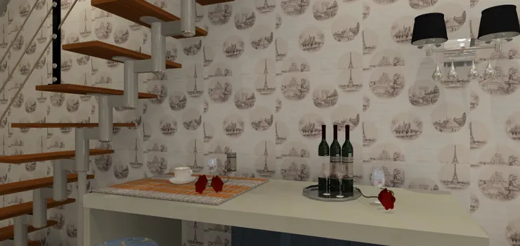 原來房子的設計是用很普通的四人餐桌,橫著放,但我覺得吧枱比較特別和有情調,配合這個房子。