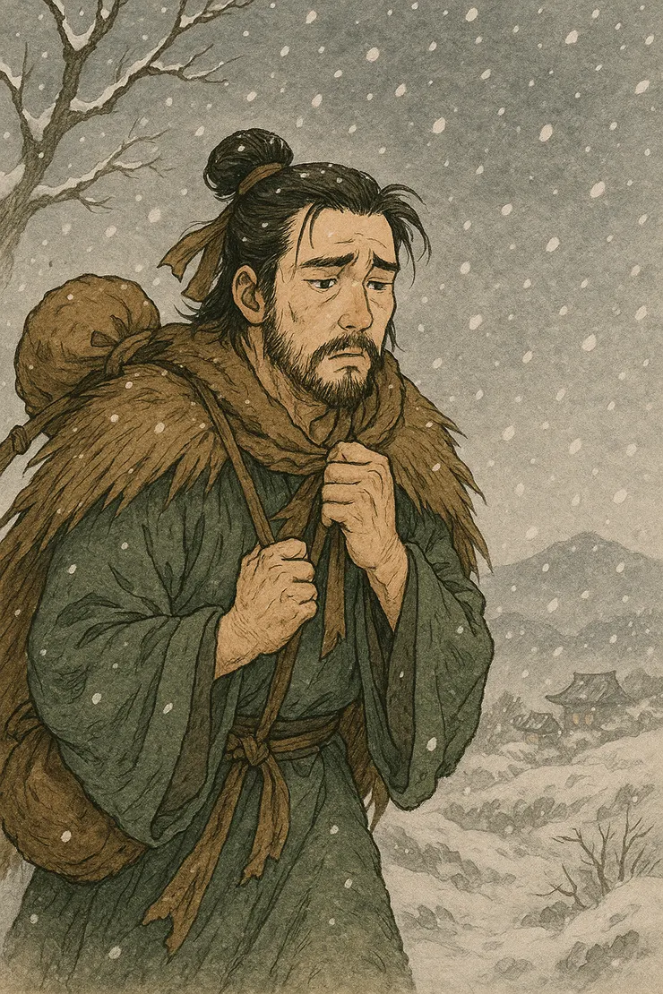 昔我往矣，楊柳依依。今我來思，雨雪霏霏。 行道遲遲，載渴載飢。我心傷悲，莫知我哀。—〈采薇〉