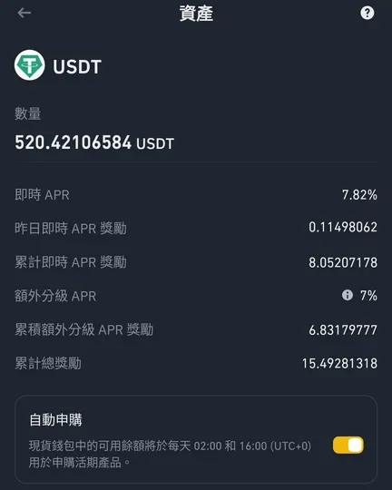 GTalent 的 USDT 活期明細