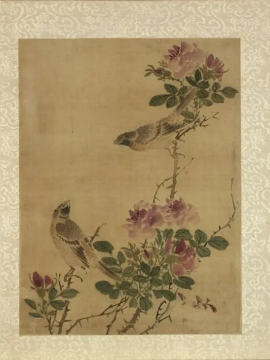 清代畫家蔣廷錫〈玫瑰雙禽圖〉