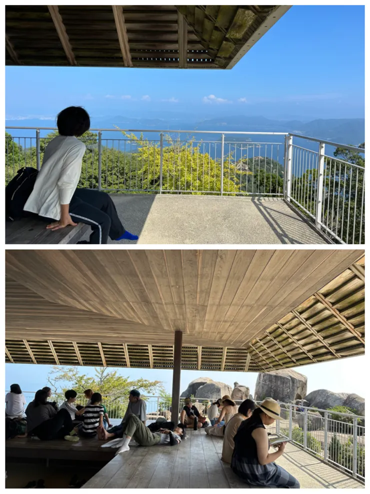 彌山頂的展望台，除了看遠方的小島也能輕鬆休息