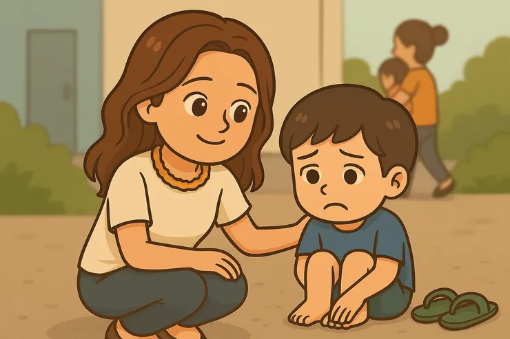 小朋友鞋子被穿走 → 難過臉。 我：『你一定很難過齁？』 媽媽：『沒事～我抱去機車啦！』 日常小劇場 get ✔️