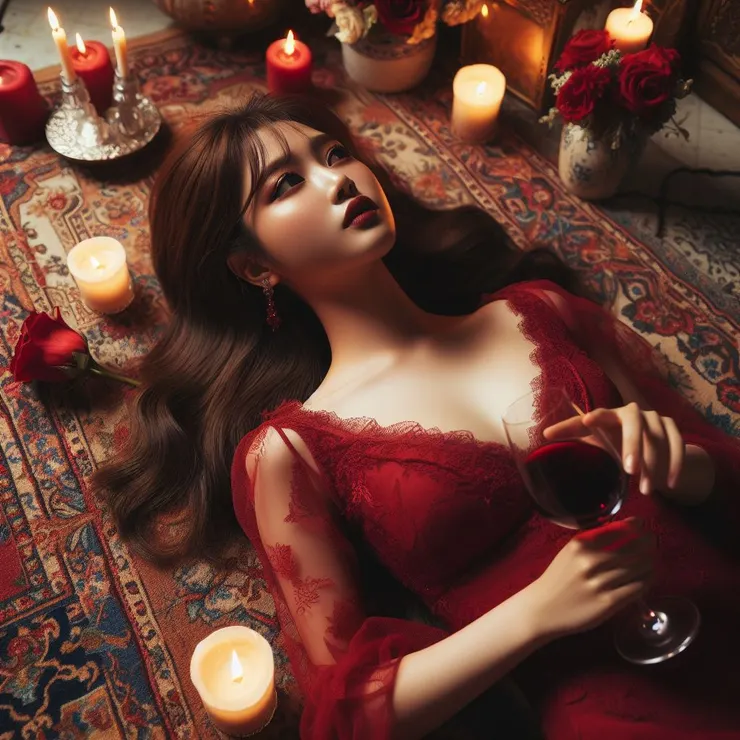 花毯上的側臥女-東方女子