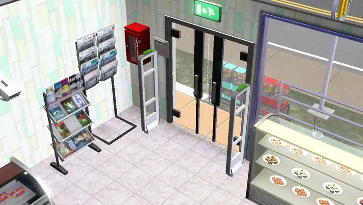 這便利店門口的設計跟很多店舖一樣，安裝了防盜電閘。買東西怎麼可以不付錢？