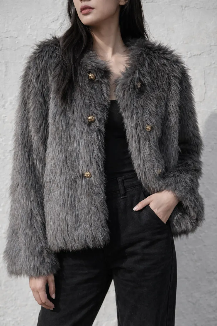 灰色皮草外套