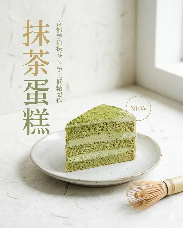 日系抹茶蛋糕｜高端商業海報生成 