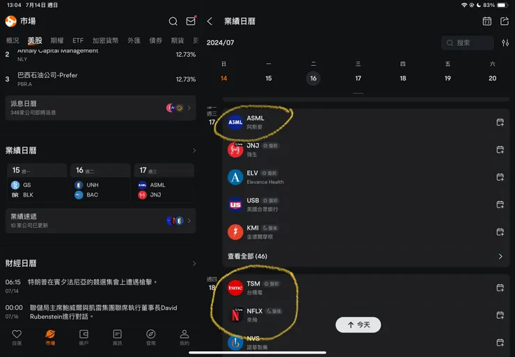 ASML等公司財報公佈時間